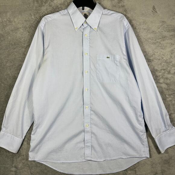 Lacoste Shirt Mens EU‎ 44 Made In France Blue Long Sleeve Pocket Logo - Picture 1 of 8